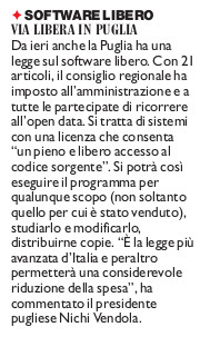 Software libero in Puglia 1/2 (dal Fatto del 17 luglio 2012)
